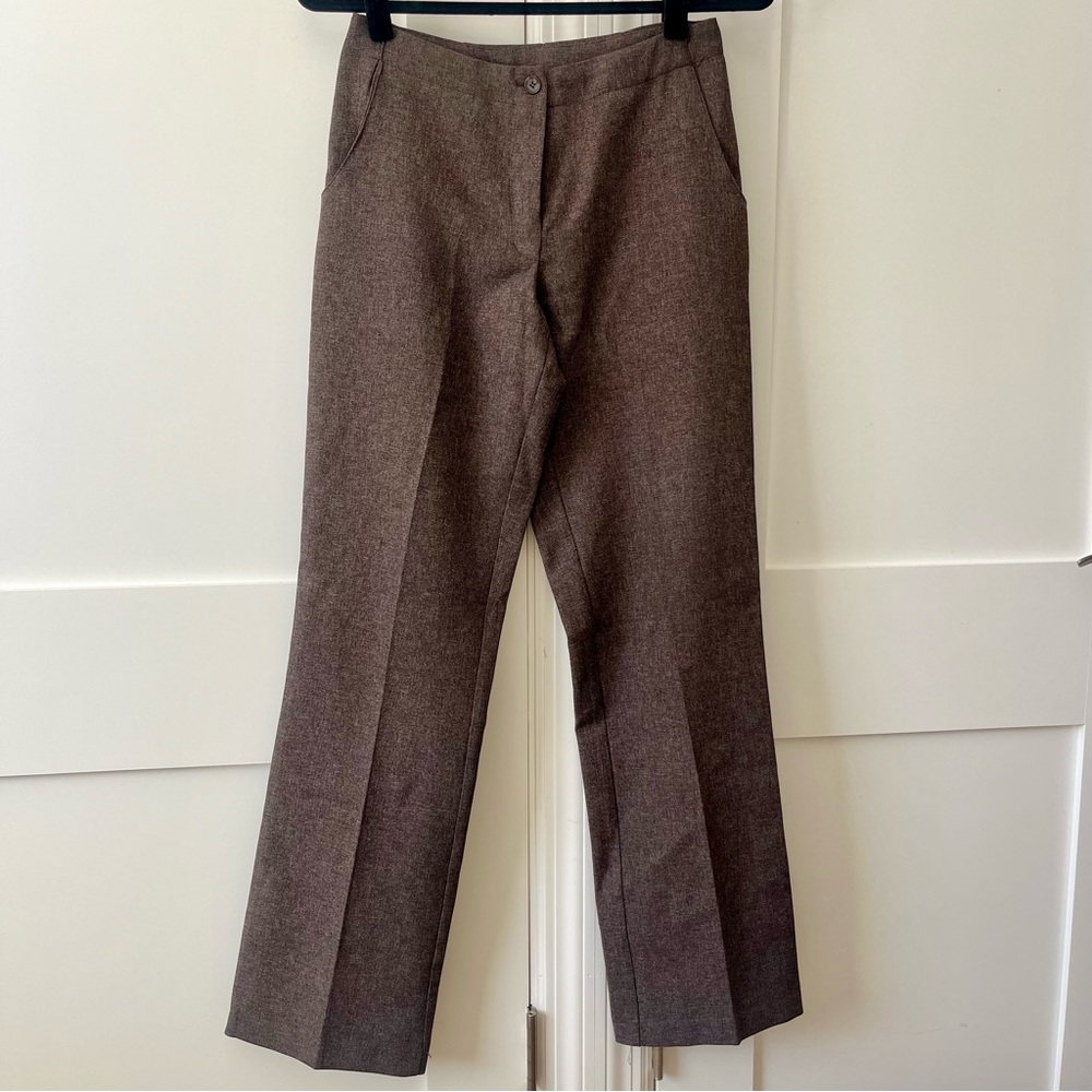 Mandee Y2K Tweed Chambray Mid-Rise Straight Leg Pants Brown Sz 3/4